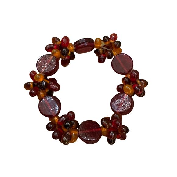 Red and Orange Art Glass Beads Bracelet - Picture 2 of 6